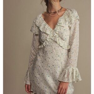 Free People Cream Floral Long Sleeve Dress